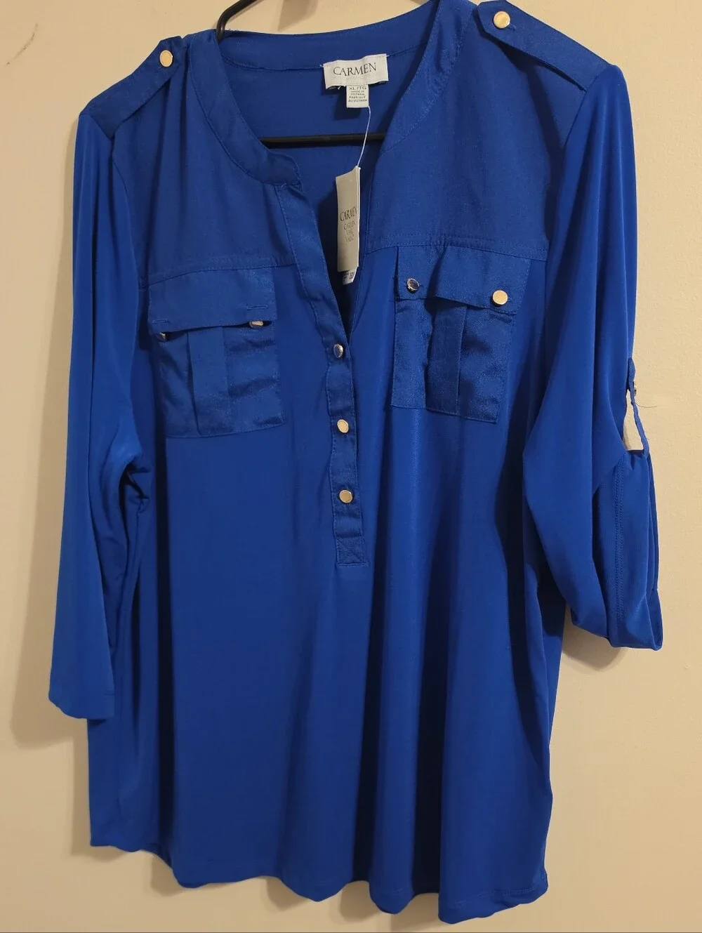 Carmen Marc Valvo Royal Blue Blouse. NWT - Picture 2 of 7